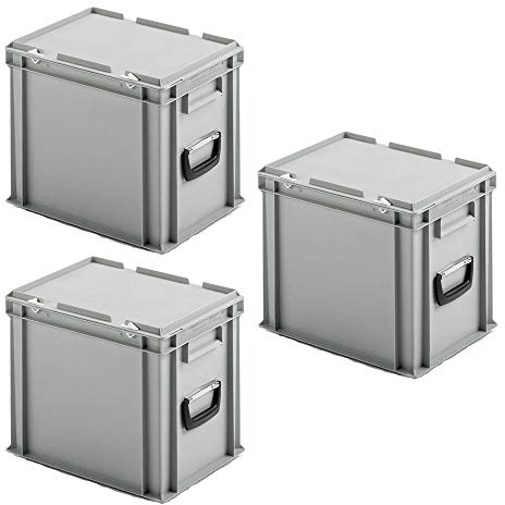 BRB 3x Euro-Stapelkoffer mit 2 Tragegriffen, PP, LxBxH 400x300x330 mm, grau