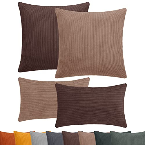 Selfitex 4er Set Cord Sofakissen 2X 30x50 + 2X 50x50, Couchkissen inkl. Füllkissen, samtiger Kissenbezug mit weicher Kissenfüllung, Flauschige Dekokissen für Wohn- & Schlafzimmer (Valencia)