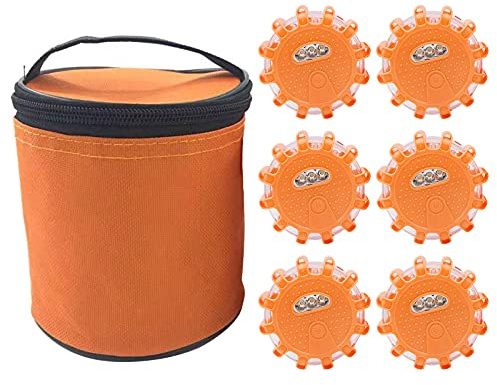 Gyrophare LED Orange Puissant, Gyrophare Bleu Voiture, Lampe Stroboscopique LED Voiture, Gyrophare Tracteur Agricole à Pile Sans Fil Aimanté, Voiture Avertissement 9 Modes éclairage (Orange, 6 Pcs)