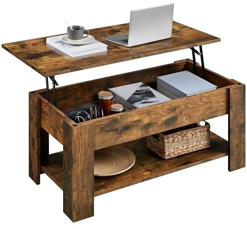 Yaheetech Tavolino da Caffè sollevabile 98 x 50 x 42-56 cm Marrone Rustico