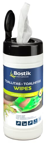 BOSTIK TOALLITAS DE LIMPIEZA, Alta Capacidad de Limpieza, Testado Dermatológicamente por Laboratorios Certificados, Limpieza de Manos, Piel, Herramientas y Superficies, Bote 80 Toallitas
