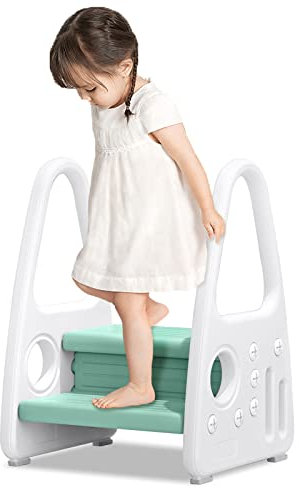 YRHome Kinder Tritthocker Trittschemel 2 stufiger Lernturm Kinderschemel Kleinkind Trittstufe Tritthocker Schemel Stehender aus Kunststoff Sicherheit Pyramiden-Struktur Küche Kinderzimmer Bad, Grün
