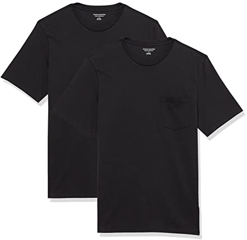 Amazon Essentials herr normal passform kortärmad rund hals ficka t-shirt, paket med 2, svart, Large