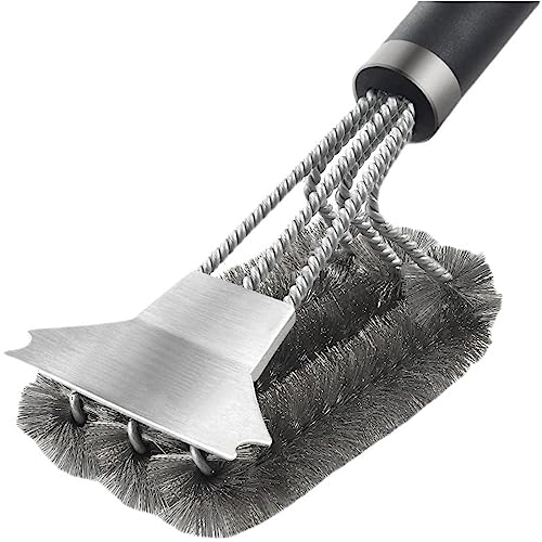 Brosse de nettoyage pour barbecue en acier inoxydable - Brosse métallique élargie - Brosse de cuisson - Brosse de fer renforcée - Pelle à trois têtes de 45,7 cm