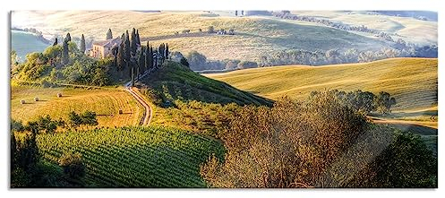 Pixxprint Glasbild Panorama, Wandbild aus Echtglas, Italienische Toskana Landschaft, 100x40 cm, inkl. Aufhängung und Abstandshalter