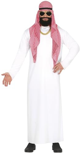 FIESTAS GUIRCA Millionär Scheich Kostüm Herren – Arabisches Kostüm Fasching Weiß mit Scheichtuch – Herren Kostüm Karneval Fasching Scheich Größe L 52-54
