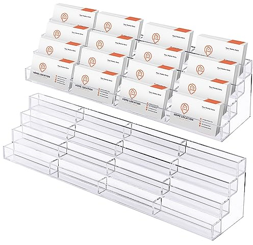 Hoteam Acryl-Visitenkartenhalter für den Schreibtisch, mehrere 16 Fächer, 4 Etagen, großer Visitenkarten-Organizer, Präsentationsregal, transparenter Kunststoffhalter für Zuhause (2 Stück)