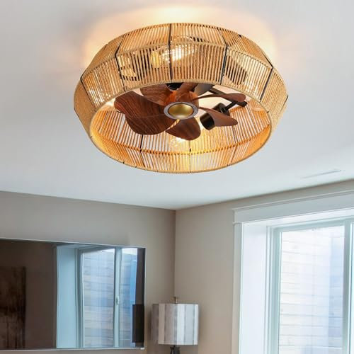 Agriturismo Lampadario Con Ventilatore Da Soffitto Vintage Reversibile Silenzioso Ventola Soffitto Lucecon E Telecomando Timer 6 Velocità 46cm Plafoniera Con Ventilatore Per Camera Da Letto-A