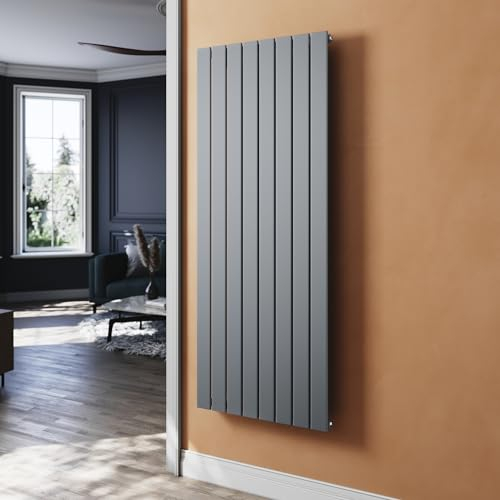 SUNXURY Radiador, radiador plano, antracita, 1600 x 619 mm, radiador para baño, diseño vertical, radiador de panel de una sola capa, conexión central del radiador de baño (992 vatios)