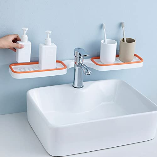 HN 180° drehbares Badezimmer-Eckregal, Wandmontage, Duschregal, Shampoo-Aufbewahrungsregal, Weiß/Orange, 13 x 4,3 x 2,75 Zoll/551