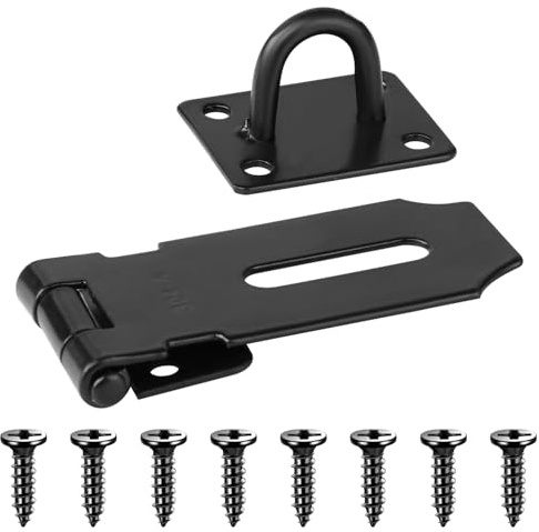 Acooruiteng Hasp and Staple Heavy Duty 3 Inch Stainless Steel Door Padlock Hasp Shed Door Latch Hasp Lock Shed Locks and Latches with 9 Screws for Cabinets Drawer Gate Patio Door Garden Gate Black