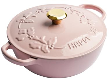 Mswborml Rosa Cacerola Holandesa de Hierro Fundido 20 cm, Elegante Horno Holandes de Hierro Fundido Ovalado con Tapas, Antiadherente Olla de Cocina de Hierro Fundido, Mini Cacerola for Sopa