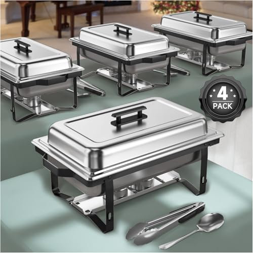 KScocina Chafing Dish Buffet-Set, 4 Stück, 9,5 QT Chafing Dish aus hochwertigem Edelstahl, grauer Griff, Küchen- und Essutensilien (Schwarz, 4)
