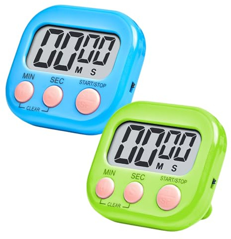 Digital Kitchen Timer 2 Pack, Large Magnetic Digital Kitchen Timer with Large Display, Loud Alarm, and Magnetic Back, Suitable for Kitchen, Work, Study, Fitness and Sports (green and blue)