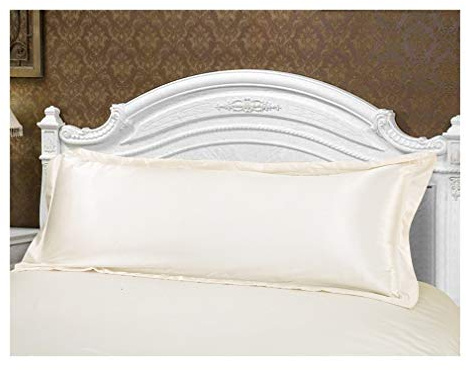 Silk Pillowcase,Funda Almohada Saten 120 150 Cm Funda de Almohada Larga Blanca de la Cubierta sólida Caja de la Almohadilla del satén de Seda Tela Textiles for el hogar(White,L 50 x 150cm)