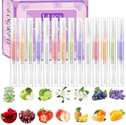 EOGRFW 14 lápices de aceite de uñas, lápiz de aceite para reparación, cuidado de uñas con vitaminas, lápiz para el cuidado de uñas para uñas agrietadas y secas