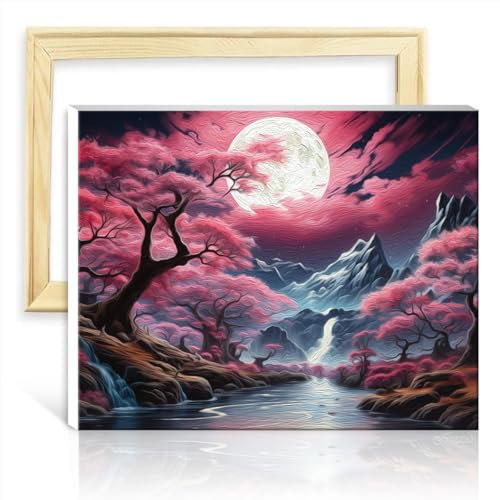LiHEQING Ölgemälde „Ein wunderschöner rosa Wald“, Malen nach Zahlen für Erwachsene, Set auf Leinwand für Wandkunst, Dekoration, DIY-Rahmen (30 x 40 cm)