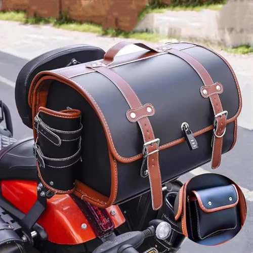 VAEVEN Moto Baule Posteriore per Piaggio Vespa GTS GTV 250 300, Resistente Impermeabile Bauletto Moto Valigia, Borse in Pelle Moto Strumento, Borsa da Sella per Moto,E Black + Brown