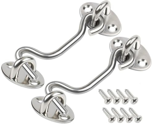 ZiYuya 2 cierres de gancho y ojal, de acero inoxidable, para puerta de cabina, ganchos de cerradura de puerta para puerta de madera francesa, soporte de ventana, cobertizo, ganchos plateados, 7,6 cm