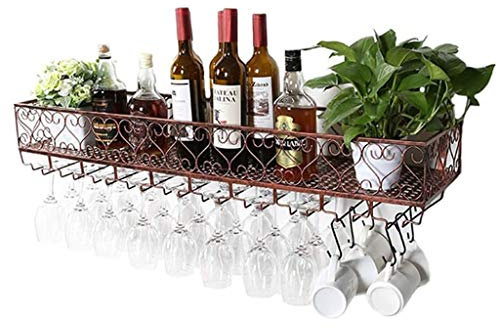 Rustikales Weinregal im Vintage-Stil, Wandmontage, Weinaufbewahrung, Organizer mit Glashalter, Metall, Weinflaschenhalter für Küche, Bar oder Esszimmer, Bronze, Weinschrank, Regal für 120 Flaschen