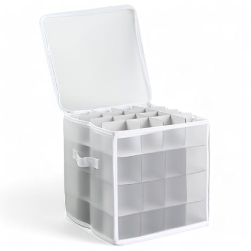 MIJOMA Aufbewahrungsbox Sortierbox Weihnachtstasche für Christbaumkugeln und Weihnachtsschmuck, zusammenklappbar, transparent (Weiß, 30 x 30 x 30 cm für 64 Teile)