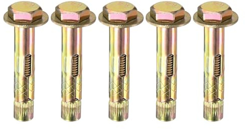 M METERXITY 5er Pack Sechskant Spreizdübel M10x60mm Farbverzinkter Eisen-Kohlenstoffstahl Externe Sechskant Spreizdübel Rostschützende Metallschraube Für Beton/Trockenmauerwerk/Blockwände