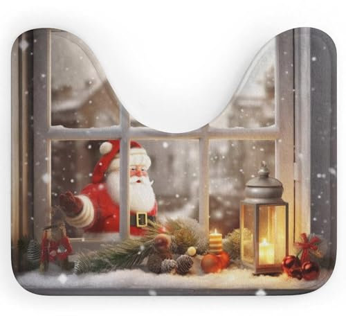 Weihnachts-Fensterbank, WC-Teppich, weich, U-förmig, rutschfest, Toilettenvorleger, bequem, Korallensamt, Badezimmerteppich, Wasseraufnahme, WC-Vorleger