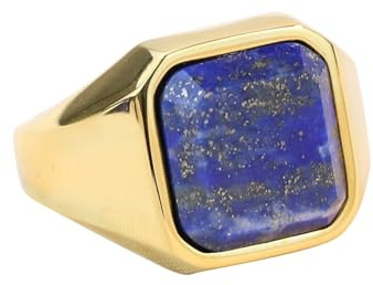 Skcess Edelstahl Ringe Herren, Männer Ringe 22MM Breiter Siegelring Lapislazuli Ring Engagement Verlobungsring Schmuck Herren