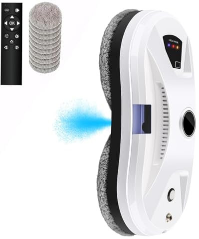 UOEONR Robot Nettoyeur de Vitre, 5600Pa Robot Laveur de Vitre Automatique avec Pulvérisation d'eau, Télécommande et 10 Chiffons, Navigation Intelligente, pour Toutes Les Surfaces Lisses