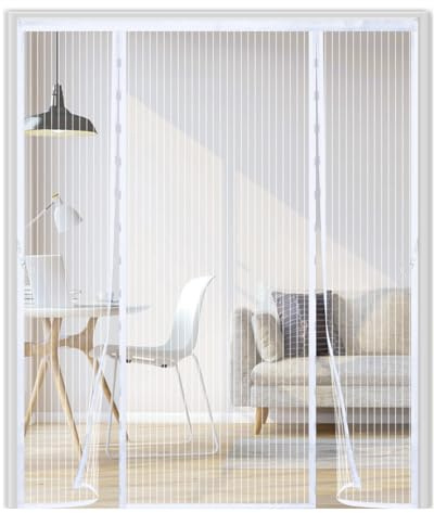 Magnetic Fly Screen Door,Easy to Install,Self-Closing, Keeps Mosquitoes and Insects Out,Fits Patio & French Doors, 180x200cm,Double Door Mesh Insect Curtain for Fresh Air Flow,White