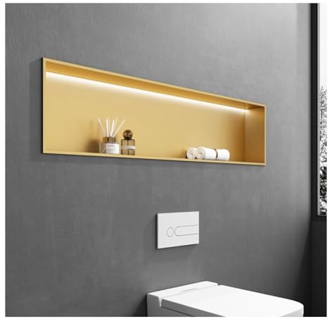 XDAWQP Rygcrud LED-Duschnische aus Edelstahl, Badezimmerregal mit großer Kapazität, wasserdicht, Wandnischen-Organizer für die Installation von Badezimmeraufbewahrung,Gold a 62x32x12,5 cm