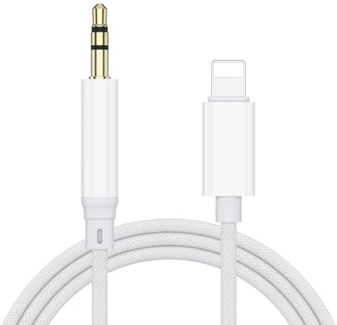 Tobfit AUX Kabel für iPhone 1M, Lightning auf 3.5mm Aux Audiokabel Nylon für iPhone 14 13 12 11 Pro/Pro Max/10/8/plus/7/X/XS/XR/SE,für Auto/Kopfhörer/Lautsprecher(Weiß)