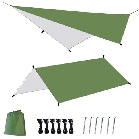GIOTUK Hammock Rain Fly Tent Tarp 3x3m – Waterproof Camping Shelter with PU3000mm Coating, Anti-UV Lightweight Groundsheet, Multifunctional Outdoor Rain Sun Shade for Hiking & Travel