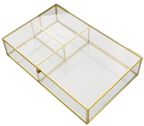 Ipetboom Boîte en Verre S Couvercle, Coffret à Bijoux Compartimenté | Rangement Bague Femme, Laiton, Style Vintage Élégant pour Bracelets et Broches