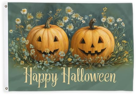 Bandiere di zucca per esterni, Halloween autunno fiore crisantemo Halloween arancione banner decorativo per esterni con occhiello decorazione per terrazza patio campeggio portico anteriore 2 x 3 ft