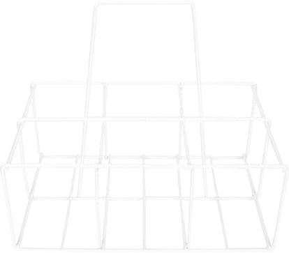 Alipis Multi-Slot Iron Milk Bottle Holder Handheld Beer Bottle Rack White Portable Kitchen Storage Basket Suitable for Countertop and Fridge Organization