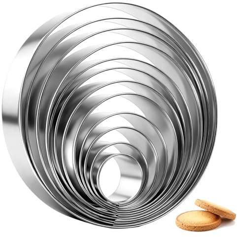 12 Stück Plätzchen Ausstecher Rund, Edelstahl Circle Cookie Cutter Set Großer Ausstecher Rund Mini Plätzchen Ausstechers Donut Ausstechers Ring, RundAusstechform Für Kekse Kekse Kuchen Backen