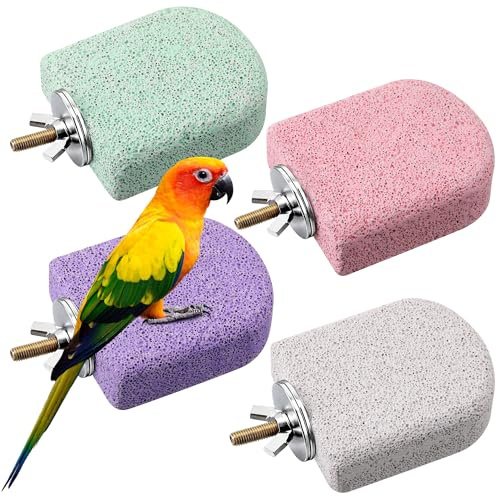 HappyAlley 4 Pack Bird Beak Grinding Stone, Pumice Lava Ledge for Birds, Chinchillas, Hamsters, Parrots, Bird Perch Stand Climbing Ledge, Teeth & Beak Grinding Block (Short)