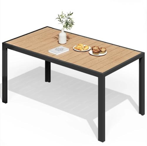 JUMMICO Tavolo da Esterno 150x80x74cm per 6-8 Persone - Design Aspetto Legno in Alluminio Antiruggine, Facile da Pulire e Impermeabile - Resistente alle Intemperie per Barbecue e Riunioni
