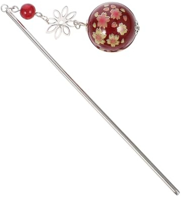DIYEAH Horquilla Cabello Estilo Japonés Flores de Cerezo, Palillos para Pelo Largo en Color Rojo, Accesorio Tradicional para Mujeres y Niñas en Fiestas y Cosplay