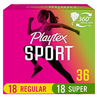 Playtex Tampones deportivos, paquete múltiple (36 unidades regular/36 ct superabsorbencia), sin fragancia, 72 unidades (2 paquetes de 36 unidades)