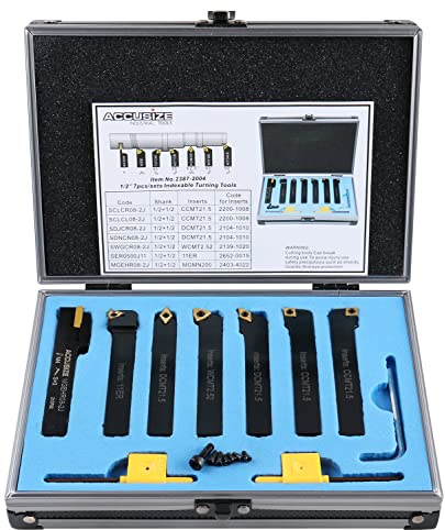 Accusize - 7 teiling/Satz 1/2 Harmetall Drehstahl Satz für Wendeschneidplatten in der passend Box, #2387-2004