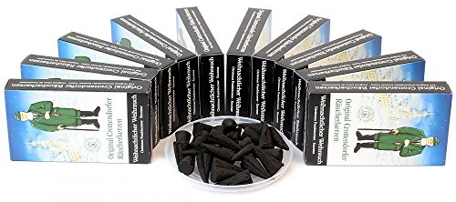 Crottendorfer Räucherkerzen Weihnachtlicher Weihrauch 10er Pack (10 x 24 Stück) – Kräftiger Weihrauch vermischt mit exquisiter Vanillenote – Höhe 2,7cm, Ø 1,2cm – 15 Min. Brenndauer pro Räucherkegel