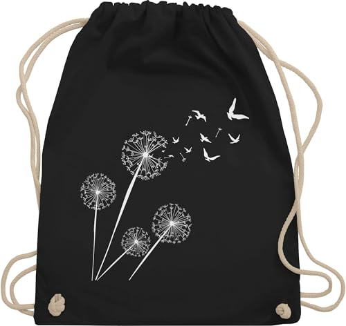 Turnbeutel Rucksack - Sprüche Statement - Pusteblume Löwenzahn - Unisize - Schwarz - beutel mama mit aufschrift vögel stoffbeutel sportbeutel aus stoff bedruckt statements blume beuteltasche