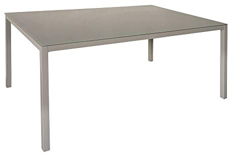 LOLAhome Mesa de jardín de Comedor de Cristal y Acero Gris de 160x100 cm