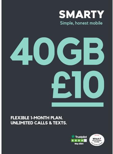 SMARTY Carte Sim 30 Go, appels et SMS illimités