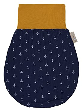 KraftKids Strampelsack Musselin dunkelblau Anker für den Herbst/Winter aus Musselin Baumwolle und warmen Fleece in Zwei Größen erhältlich