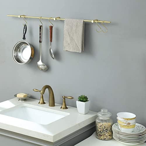 TentHome Hakenleiste Messing Küchenstange Küchenhelfer Küche Hängeleiste für Küchenutensilien Küchenreling Aufbewahrung Badezimmer Handtuchstange, Gold 56cm
