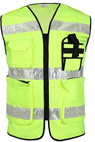 Warnweste Sicherheitsweste Reflektorweste Multi -Taschen Reflektierende Sicherheitsweste mit Reißverschluss, Radaufbauarbeitsweste Warnschutzweste (Color : Groen, Size : M)