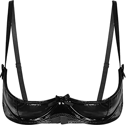 YiZYiF Reggiseno Donna con Push up in Pelle Wetlook Bustier Reggiseno Aperto Davanti Hot per Sesso Bra Top Bralette Biancheria di Cuoio Nero S